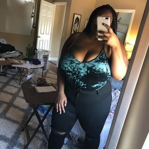 Crushed Velvet V-neck Bodysuit